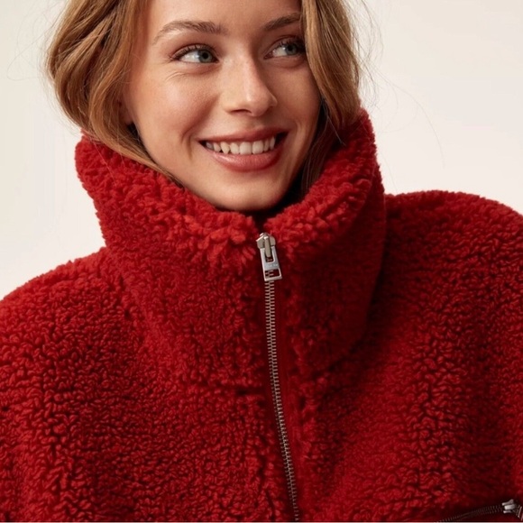 Aritzia Wilfred Free Teddy Jacket Coat Red Sz XXS EUC - Picture 6 of 6